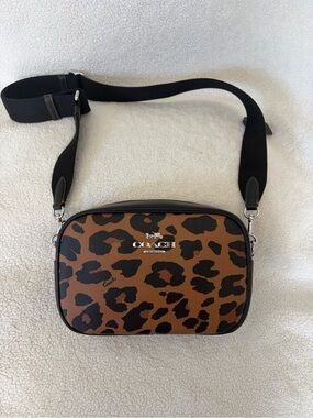 COACH Leopard Print Camera Crossbody Bag - Brown & Black
